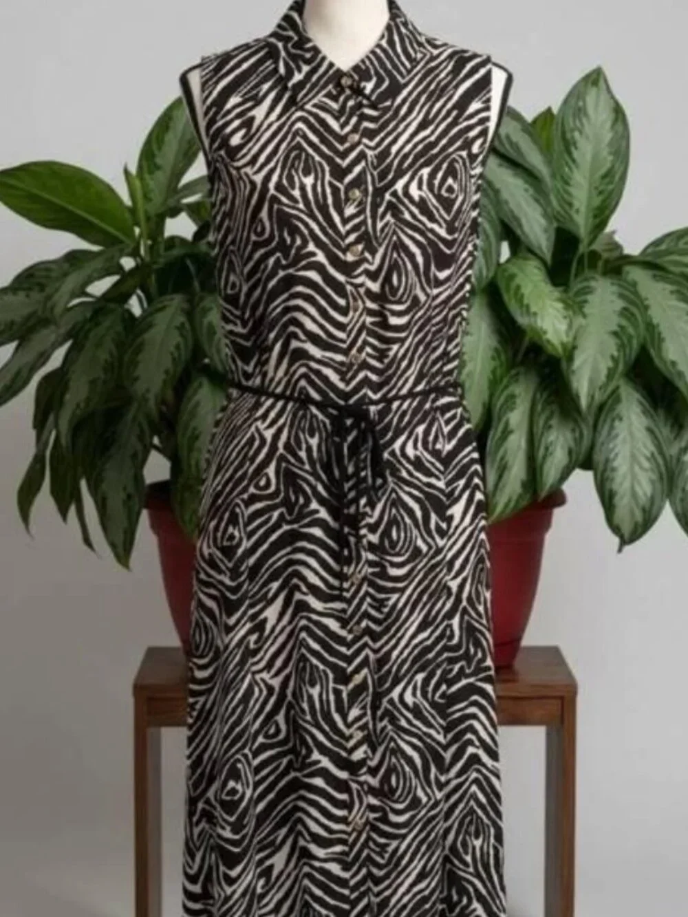 Laura Zebra Print Sleeveless Shirt Dress Midi Maxi Belted Plus Size 20 #242 - Picture 1 of 2